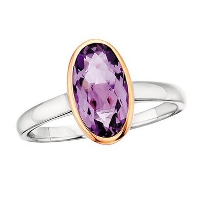 14KT TwoTone Gold Oval Amethyst Ring