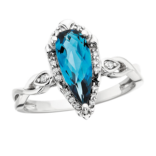 14KT White Gold Pear London Blue Topaz Ring