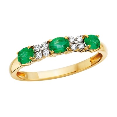 14KT Yellow Gold Oval Emerald and Diamond Ring