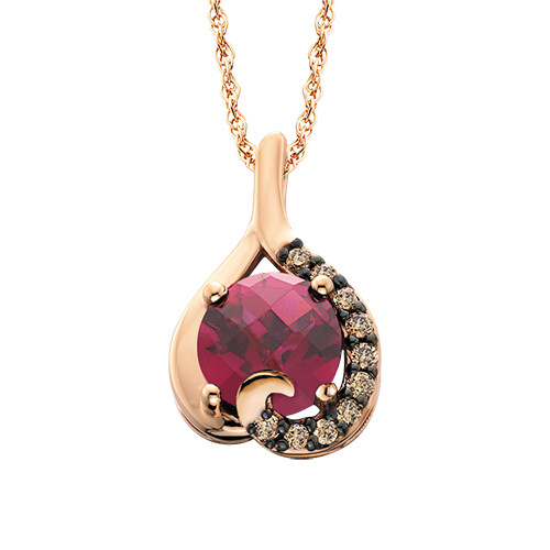 10KT Rose Gold Rhodolite Garnet and Champagne Diamond Necklace