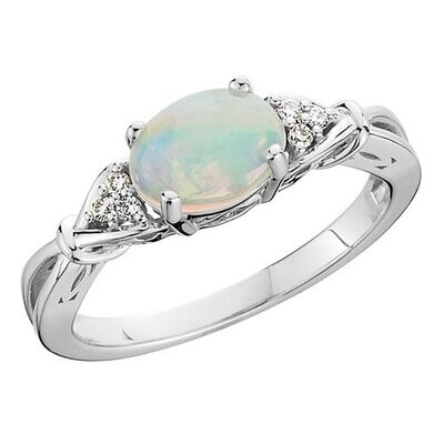 10KT White Gold Oval Opal Diamond Ring