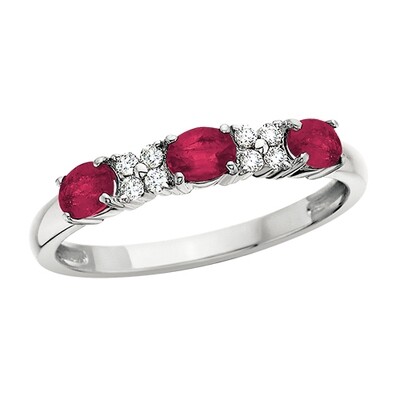 14KT White Gold Oval Ruby and Diamond Clusters Ring