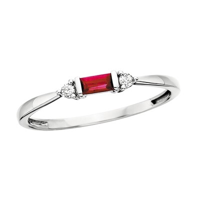 10KT White Gold Baguette Created Ruby Stackable Ring