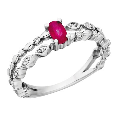 10KT White Gold Oval Ruby and Diamond Split Ring