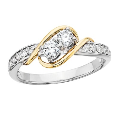 14KT TwoTone Side-by-Side Diamond Ring
