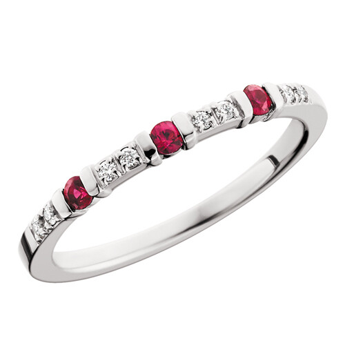 10KT White Gold Ruby and Diamond Stackable Band