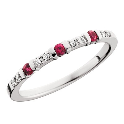 10KT White Gold Ruby and Diamond Stackable Ring