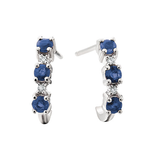 10KT White Gold Sapphire and Diamond J Hoop Earrings