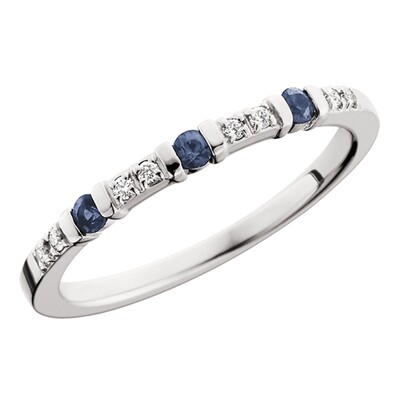 10KT White Gold Sapphire and Diamond Stackable Ring