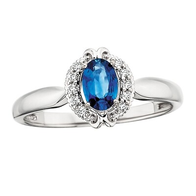 14KT White Gold Oval Sapphire and Diamond Halo Ring