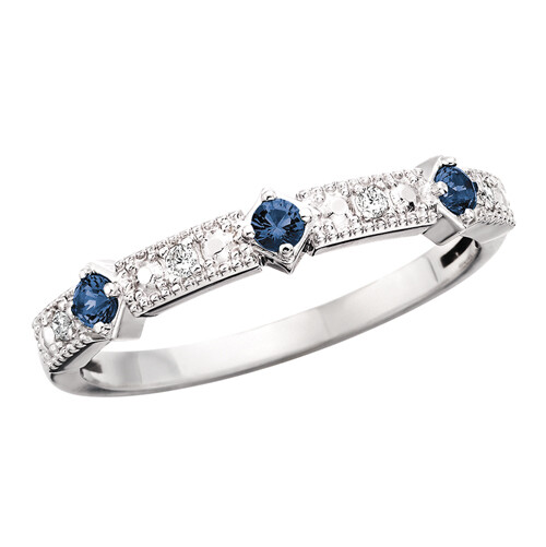 10KT White Gold Sapphire and Diamond Stackable Ring
