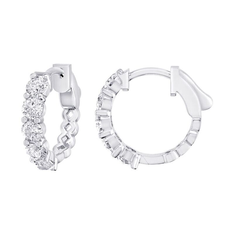 14KT White Gold Diamonds Hoop Earrings
