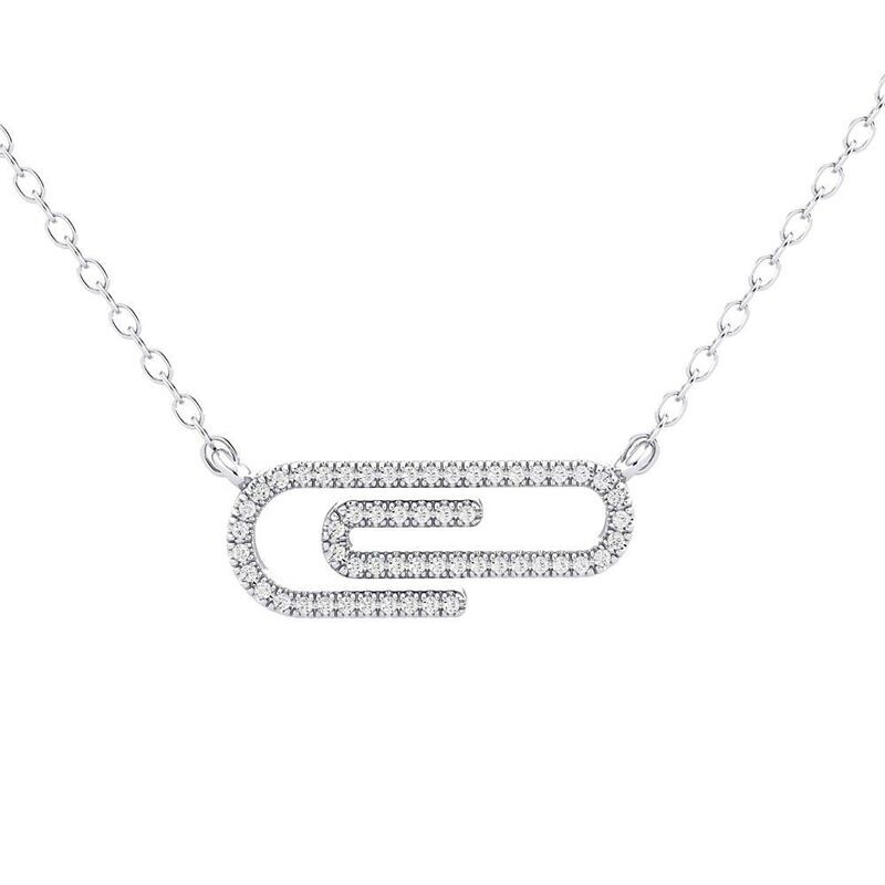 14KT White Gold Diamond Paperclip Necklace