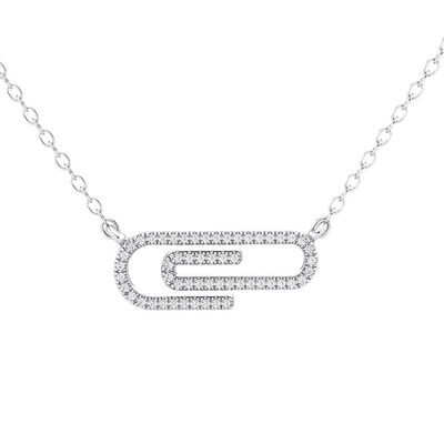 14KT White Gold Diamond Paperclip Necklace