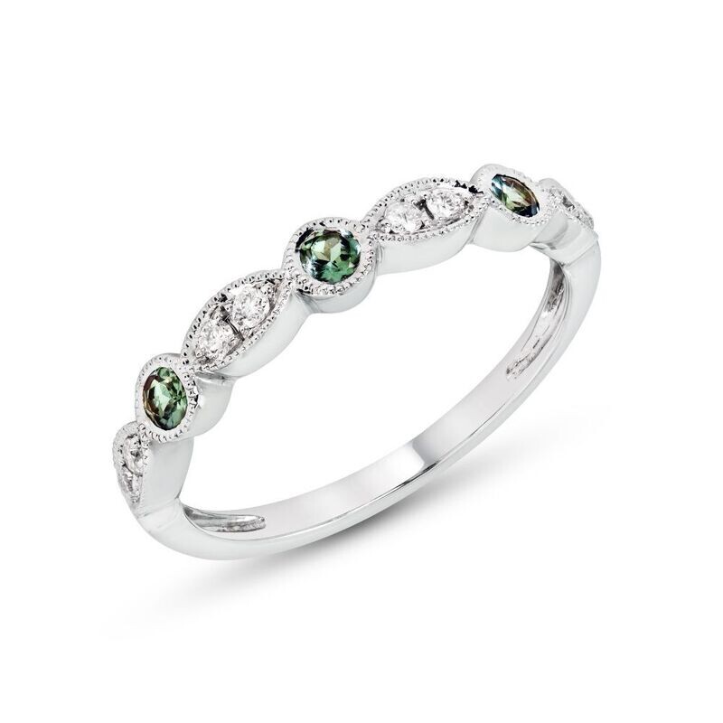 14KT White Gold Alexandrite Diamond Stackable Ring