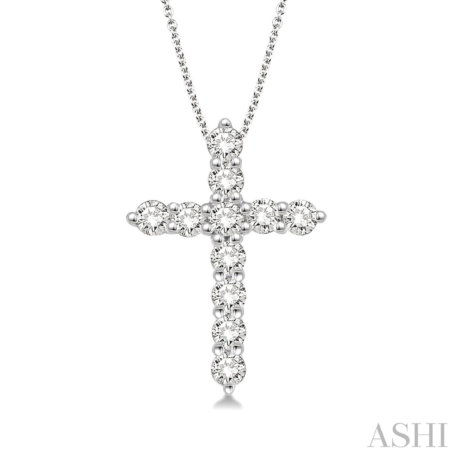 14KT White Gold Diamonds Cross Necklace