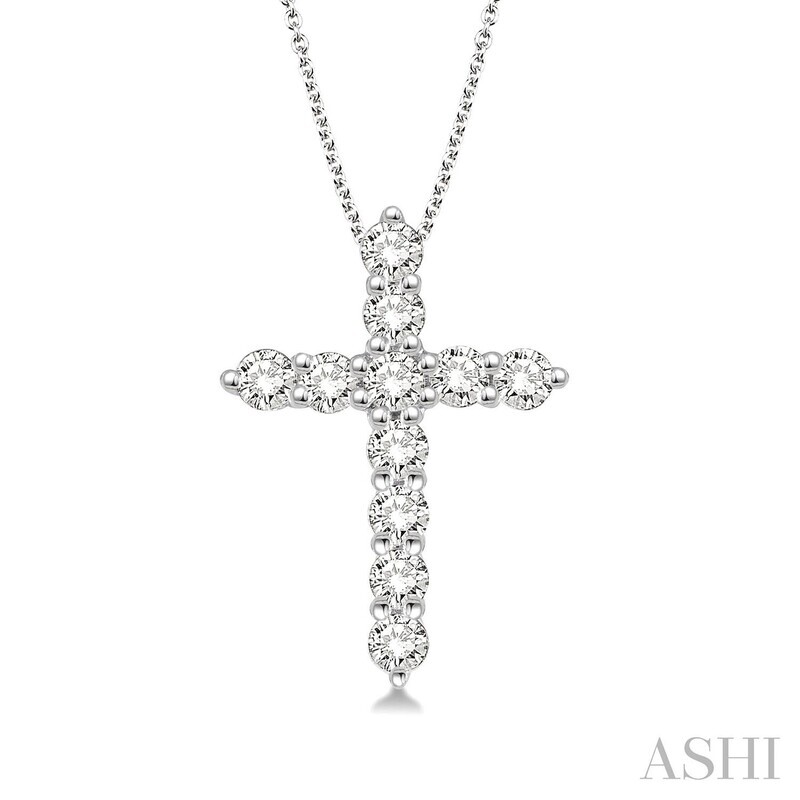 14KT White Gold Diamonds Cross Necklace
