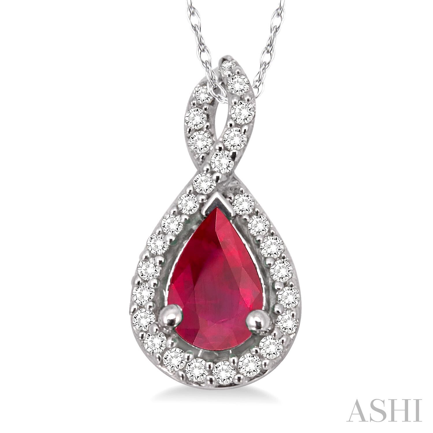 14KT White Gold Pear Ruby and Diamond Twist Necklace