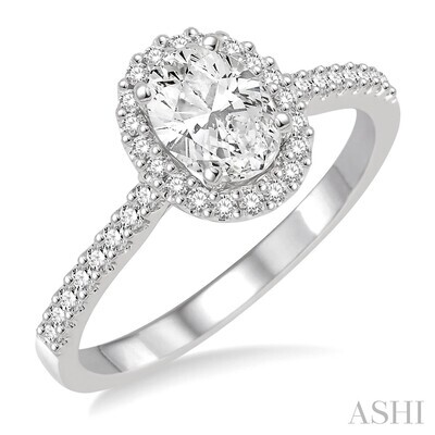 14KT White Gold Oval Diamond and Halo Engagement Ring