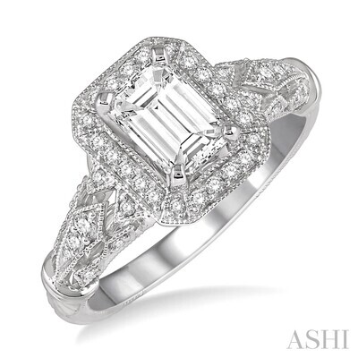 14KT White Gold Octagonal Diamond Engagement Ring