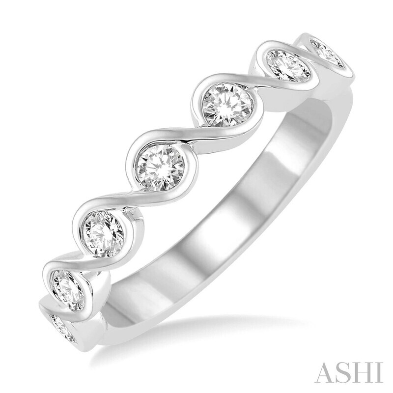 14KT White Gold Bezel Diamond Swirl Stackable Band