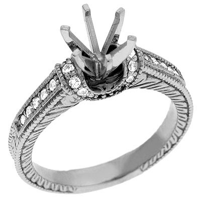 14KT White Gold Vintage Diamond Semi Mount
