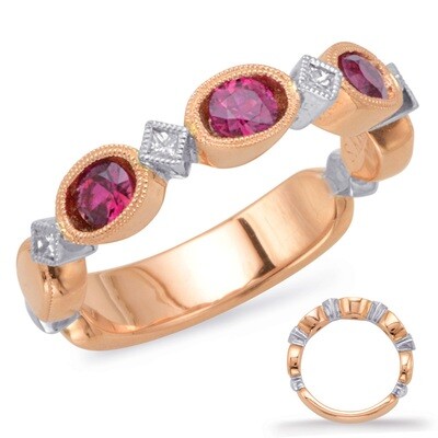 14KT TwoTone Oval Ruby and Princess Diamond Ring