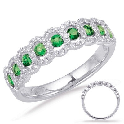 14KT White Gold Round Emerald and Diamond Ring