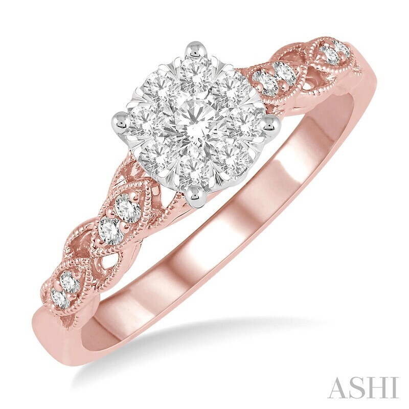 14KT TwoTone Lattice Diamond Lovebright Engagement Ring