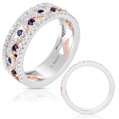 14KT TwoTone Sapphire and Diamond Band