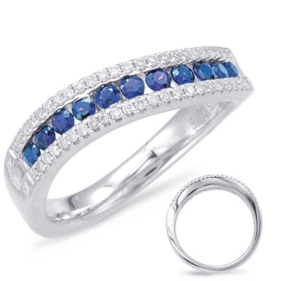 14KT White Gold Sapphire and Diamond Curved Band