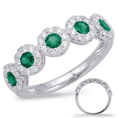 14KT White Gold Round Emeralds and Diamond Halos Ring