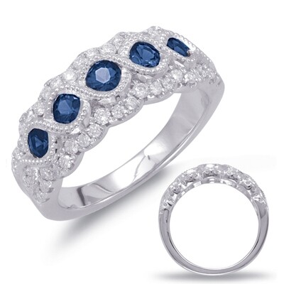 14KT White Gold Sapphire and Diamond Milgrain Ring