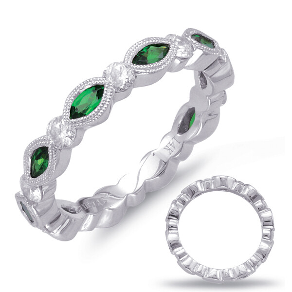 14KT White Gold Marquise Tsavorite Garnet and Diamond Stackable Ring