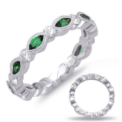 14KT White Gold Marquise Tsavorite and Diamond Stackable Ring