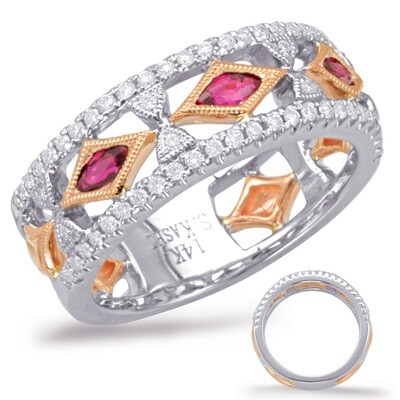 14KT TwoTone Oval Ruby and Diamond Band