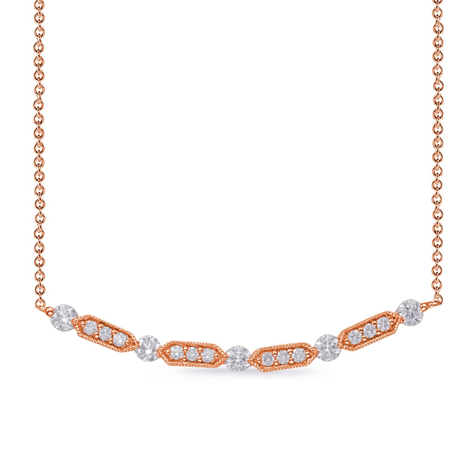 14KT Rose Gold Diamond Milgrain Bar Necklace