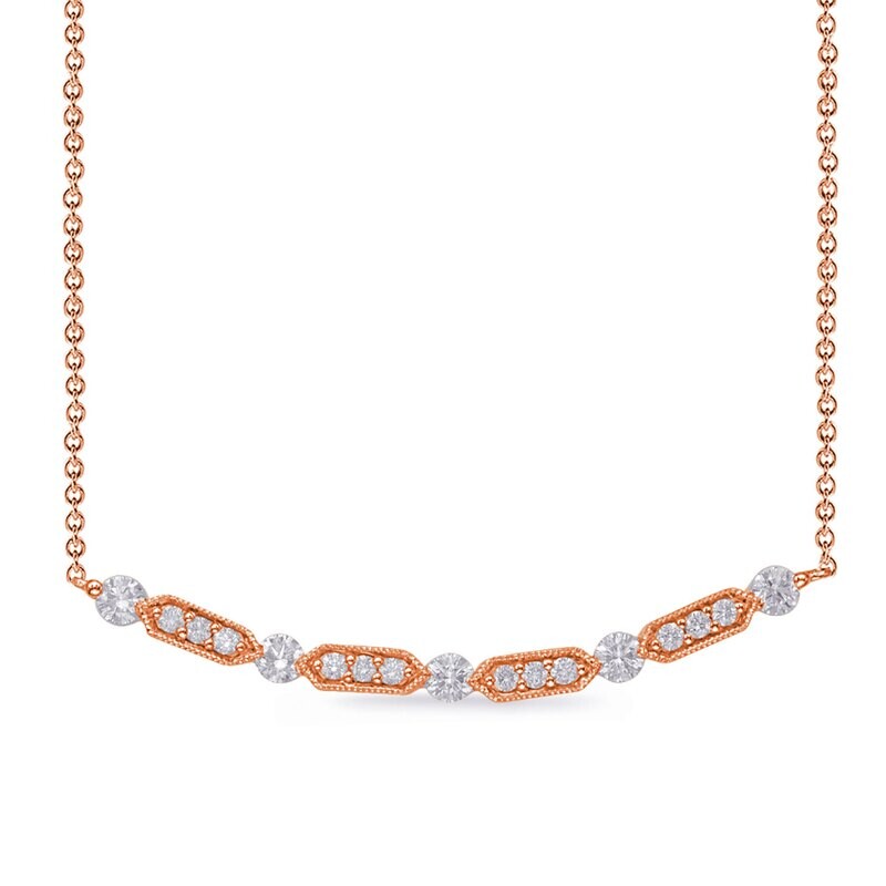 14KT Rose Gold Diamond Milgrain Bar Necklace