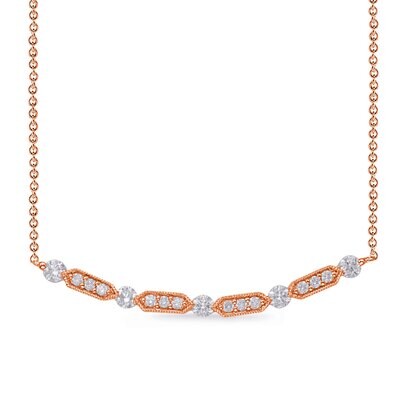 14KT Rose Gold Diamond Milgrain Bar Necklace
