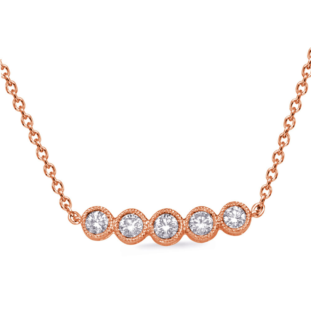 14KT Rose Gold Five Diamond Milgrain Bar Necklace