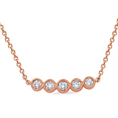 14KT Rose Gold Five Diamond Milgrain Bar Necklace