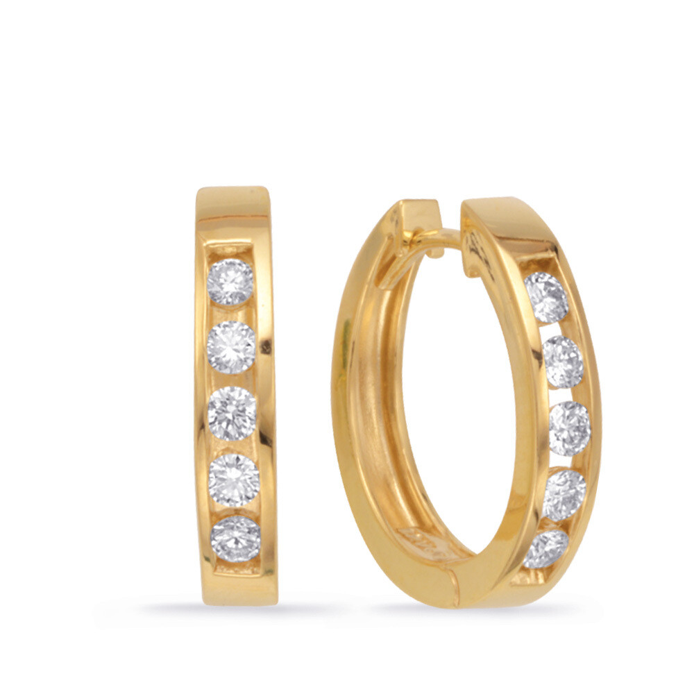 14KT Yellow Gold Diamond Channel Hoop Earrings