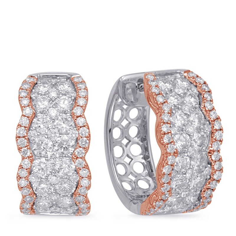 14KT TwoTone Fancy Diamond Huggie Hoop Earrings