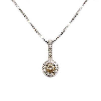 14KT White Gold Round Chocolate Diamond and Halo Necklace