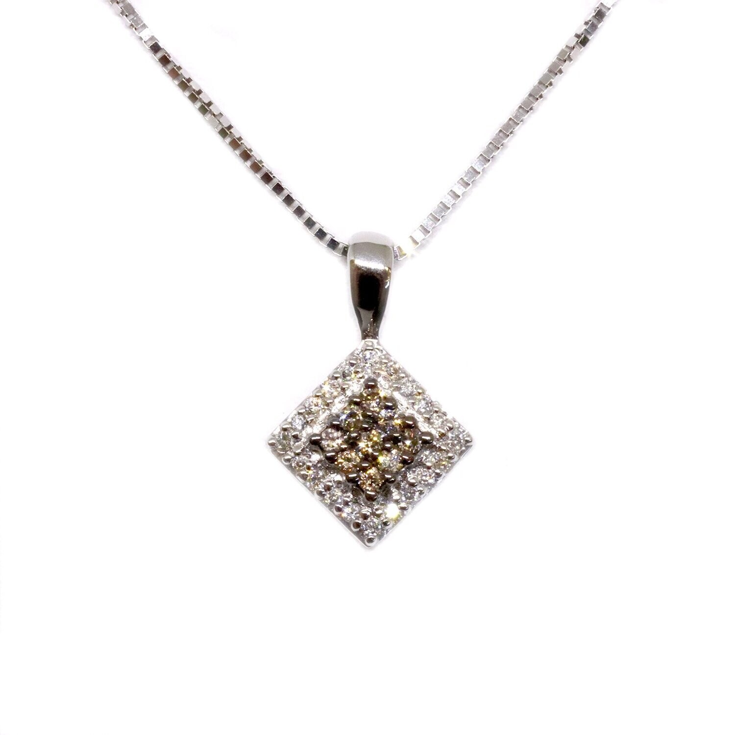 14KT White Gold Square Chocolate and White Diamond Necklace