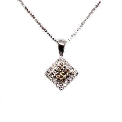 14KT White Gold Square Chocolate and White Diamond Necklace