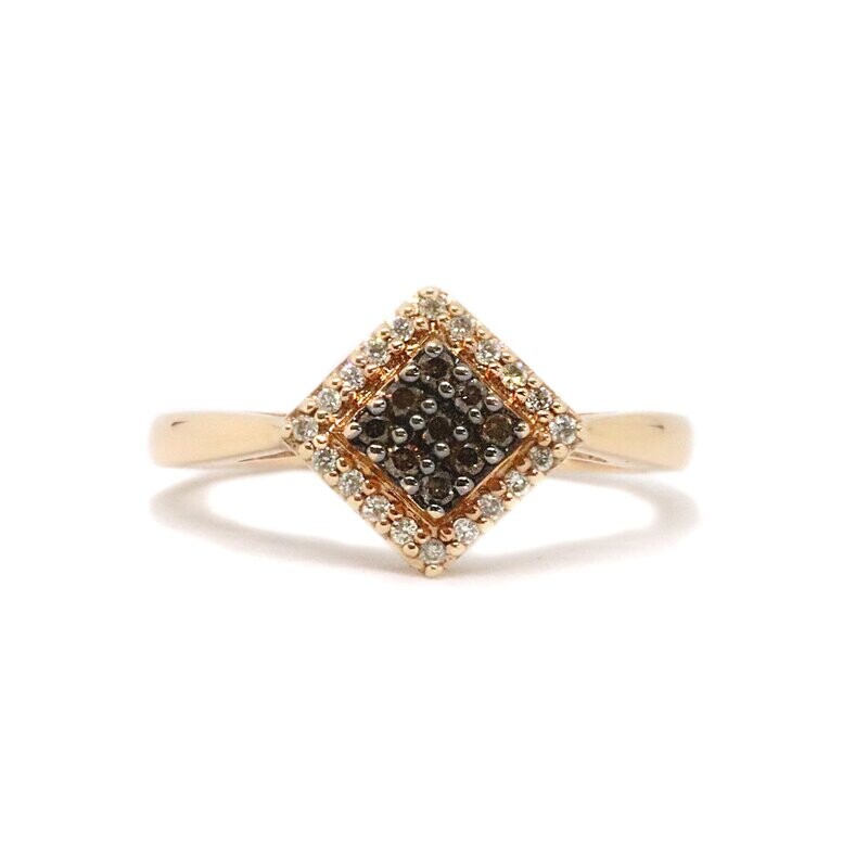 14KT Rose Gold Chocolate and White Diamond Square Ring