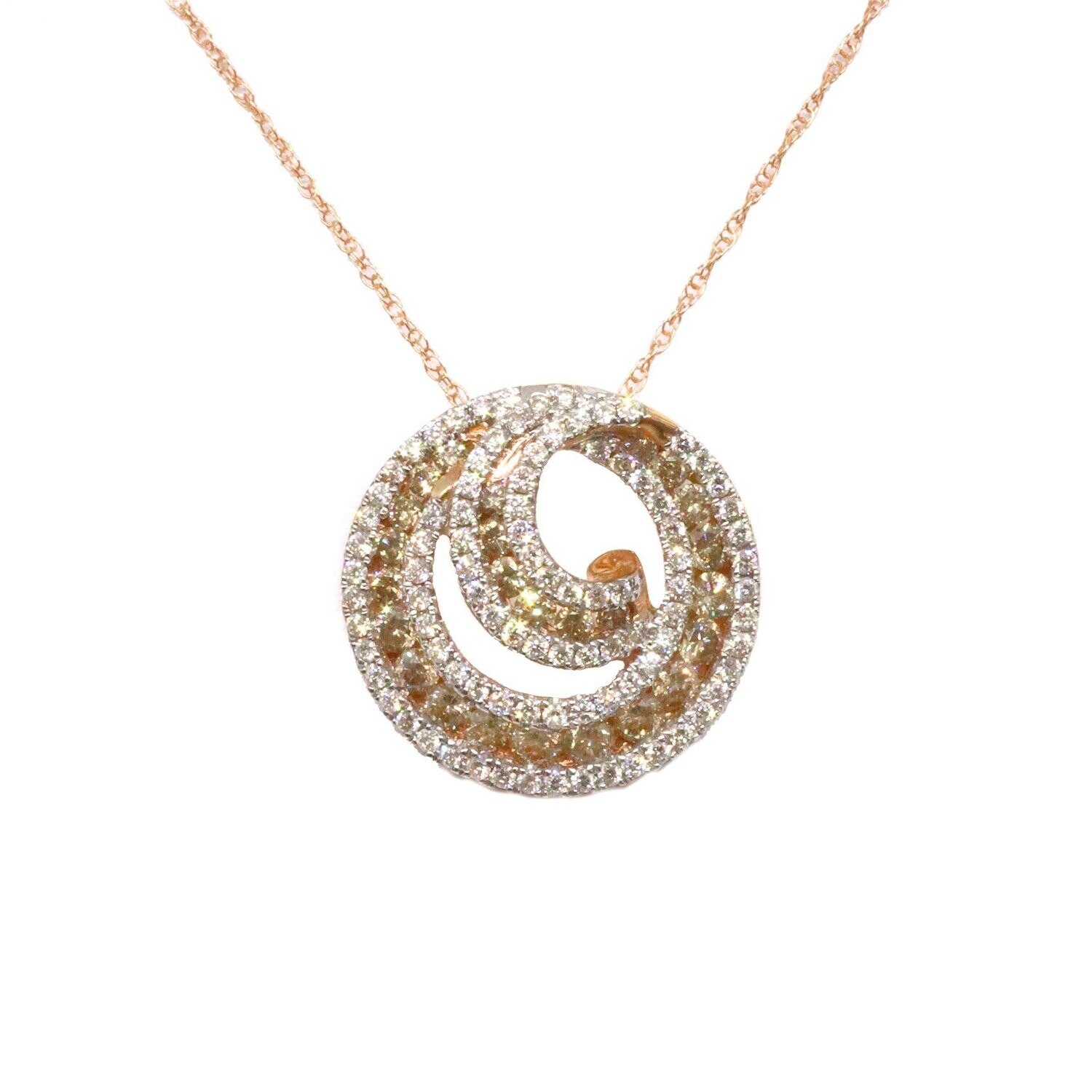 14KT Rose Gold Chocolate and White Diamond Swirl Circle Necklace