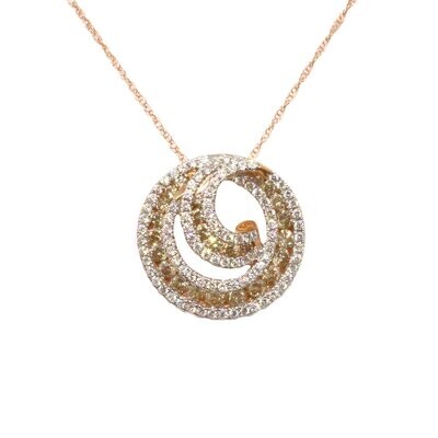 14KT Rose Gold Chocolate and White Diamond Swirl Circle Necklace