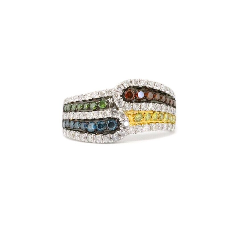 14KT White Gold Colored and White Diamond Band